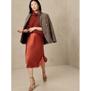 NWT Banana Republic Bliss Silk Midi Skirt SMALL Warm Copper Pullon Elastic Waist